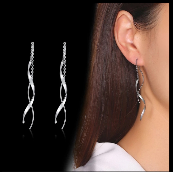 Jewelry - Front Back Twisted Silver Tone Earrings NEW
